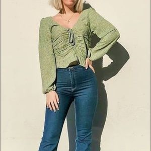 H&M green/small flowers draped blouse